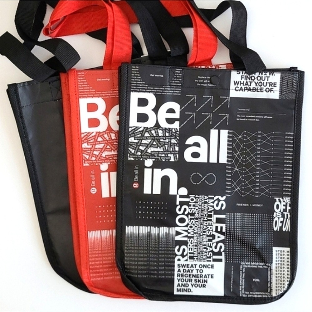 Lululemon 3 Reusable Totes Caryall Red White Black